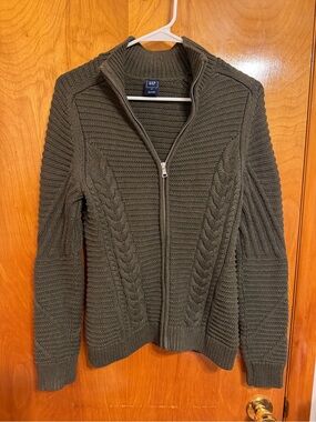 GAP Olive Green Cable-Knit Full-Zip Cardigan
